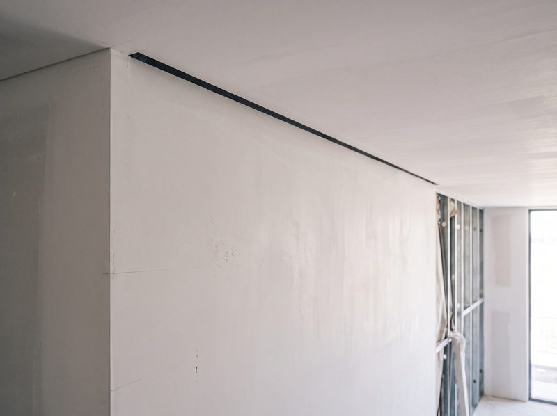 Square set shadow line reveal running between wall and ceiling in a modern interior
