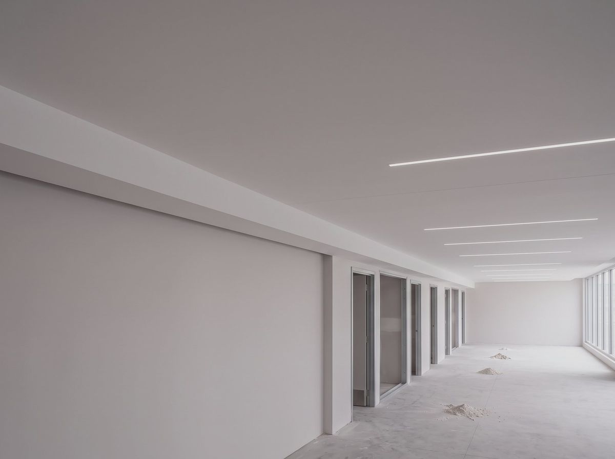 Suspended plasterboard ceiling and bulkhead in a completed commercial fitout